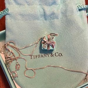Tiffany & Co box charm necklace, silver with 18 inch chain with it